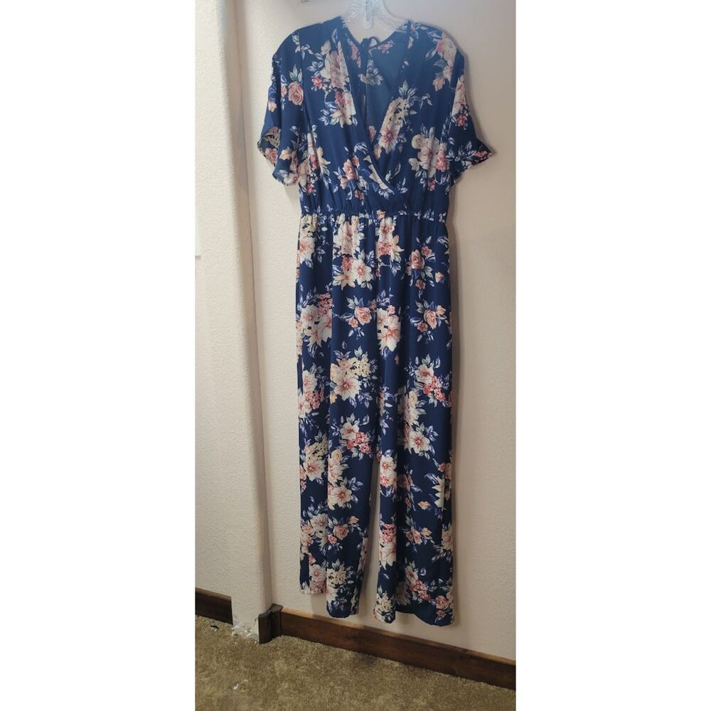 xhilaration blue floral jumpsuit - L